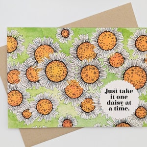 Marguerite | Un jour à la fois | Carte d'assistance | Encouragements | florale | Botanique | Jardinier | Carte vierge