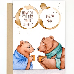 Osos pardos / Café / Tarjeta de aniversario / Tarjeta de San Valentín / Mejores amigos / Tarjeta de felicitación / Interior en blanco imagen 1