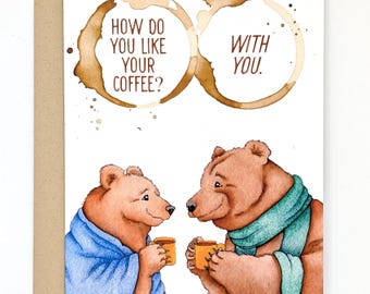Ours bruns | Café | Carte d'anniversaire | Carte de Saint-Valentin | Meilleurs amis | Carte de vœux | Intérieur vierge