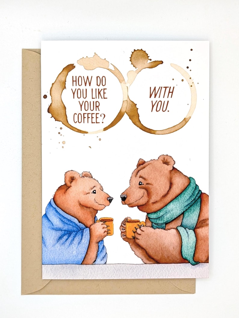 Osos pardos / Café / Tarjeta de aniversario / Tarjeta de San Valentín / Mejores amigos / Tarjeta de felicitación / Interior en blanco imagen 1