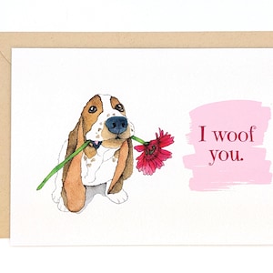 Tarjeta de Basset Hound / Te amo / Tarjeta de perro / Tarjeta de San Valentín / Tarjeta de aniversario / Tarjeta de apoyo / Tarjeta de amor / Interior en blanco