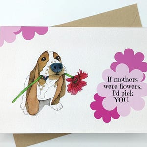 Moederdagkaart Basset Hound | Moeders | Hondenkaart | Bloemen | Notitiekaart | Blanco binnenkant | Briefpapier