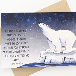 Ours polaire | carte de vœux pour le deuil | carte de sympathie | Deuil | Perte | Condoléances | Proverbe inuit | Etoiles | Confort | Blanc à l'intérieur