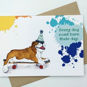 Bulldogge Karte | Geburtstagskarte | Feier-Karte | Hunde-Liebhaber-Karte | Grußkarte | Innen leer | Skateboard Karte