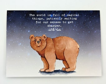 Brown Bear | W.B. Yeats | Magic | Starry Sky | Greeting Card | Blank Inside
