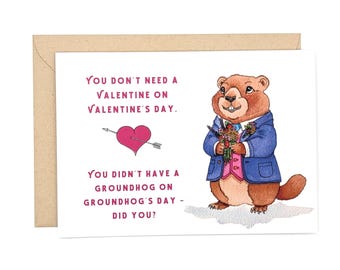 Groundhog-valentijnskaart | Galentijnsdag | Vriendschap | Wenskaart | Blanco binnenkant
