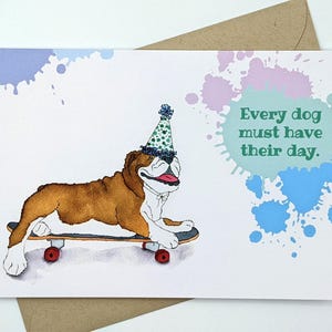 Tarjeta de Bulldog / Tarjeta de Cumpleaños / Tarjeta de Celebración / Tarjeta para Amantes de los Perros / Tarjeta de Notas / Interior en Blanco / Tarjeta de Patineta