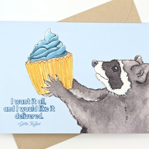 raton laveur | carte d'anniversaire | de célébration | Bette Midler | Carte de voeux animale drôle | Blanc à l'intérieur