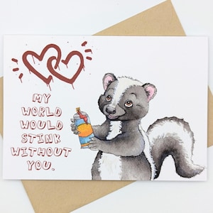 Skunk | Dia dos Namorados | Aniversário | Aniversário | Cartão de felicitações | Amor | Amigos | Em branco por dentro