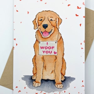 Tarjeta de Golden Retriever / Labrador amarillo / Te amo / Te amo / Día de San Valentín / Aniversario / Apoyo / Cumpleaños / Amistad / En blanco por dentro