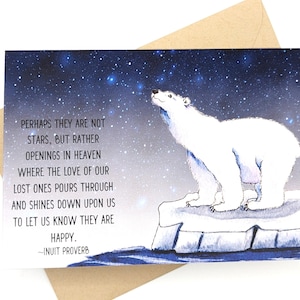 IJsbeer | Rouwkaart | Sympathiekaart | Verdriet | Verlies | Gecondoleerd | Inuit gezegde | Sterren | Comfort | Blanco binnenkant