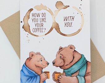 Brown Bears | Coffee | Anniversary Card | Valentine&#39;s Day Card | Best Friends | Greeting Card | Blank Inside