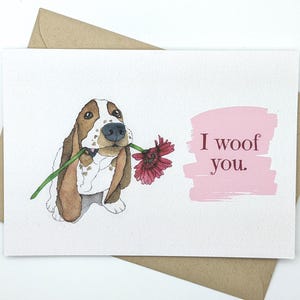 Tarjeta de Basset Hound / Te amo / Tarjeta de perro / Tarjeta de San Valentín / Tarjeta de aniversario / Tarjeta de apoyo / Tarjeta de amor / Interior en blanco