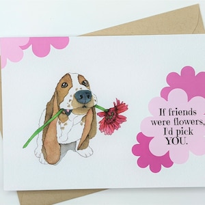 Basset Hound-kaart | Galentijnsdag | Hondenliefhebber | Vriendschap | Wenskaart | Notitiekaart | Briefpapier