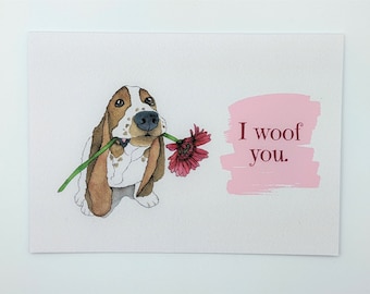 Basset Hound Card | I Love You | Dog Card | Valentine's Day Card | Anniversary Card | Support Card | Love Card | Blank Inside