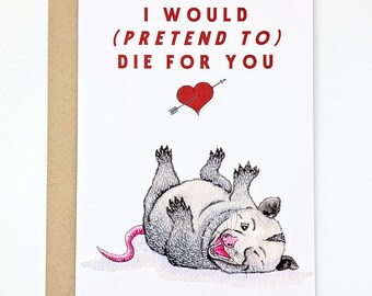 Biglietto di San Valentino con opossum / Anniversario / Coniuge / Partner / Migliore amico/a / Interno vuoto