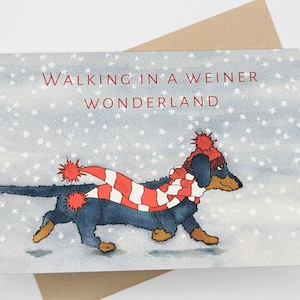 Cartão de Natal para Dachshund | Cartão de Natal | País das Maravilhas do Inverno | Neve | Cartão para Cachorro | Cachorro Salsicha | Cartão de Saudações de Natal | Em branco por dentro