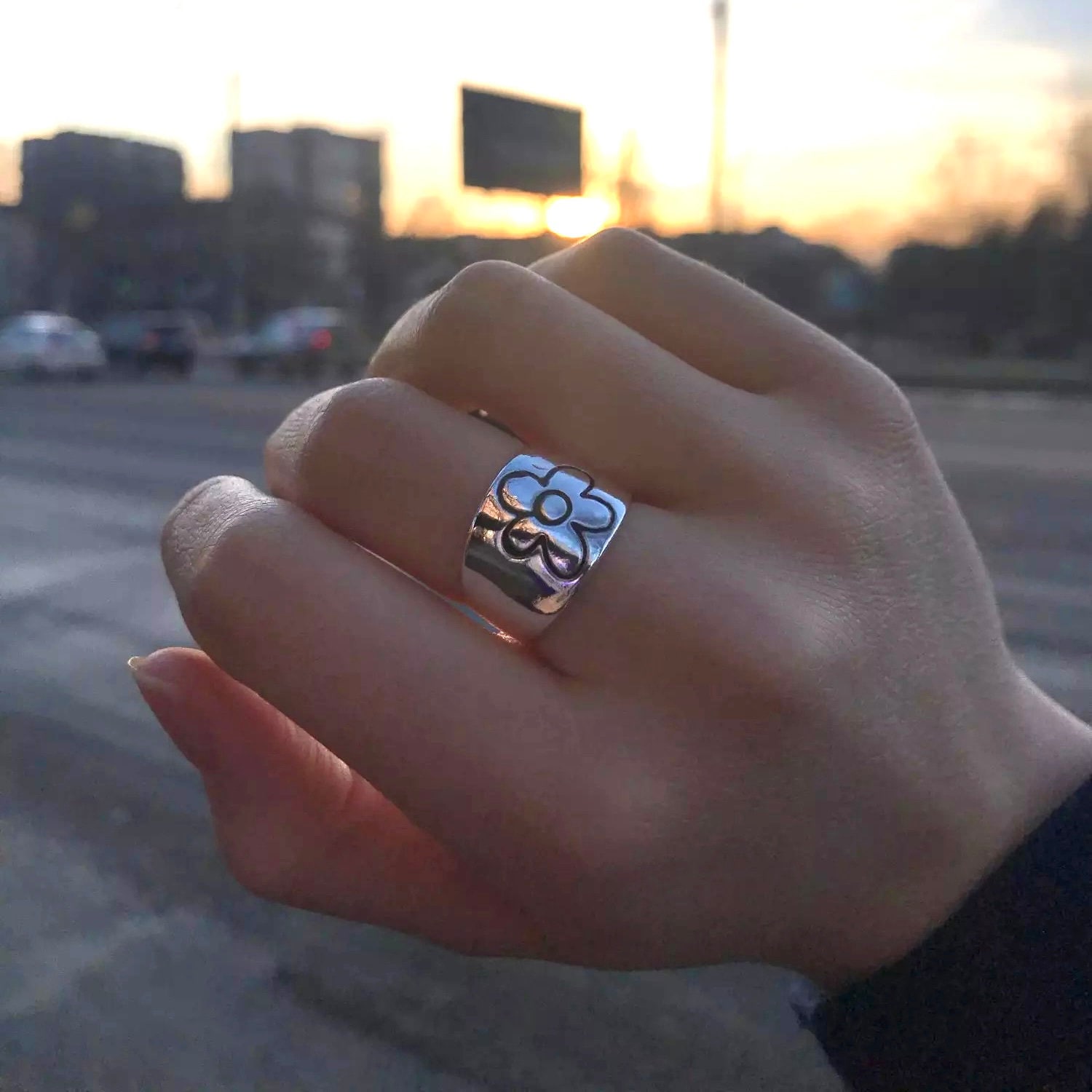 Flower Ring | Silver Thick Chunky Streetwear Rings, Tyler the