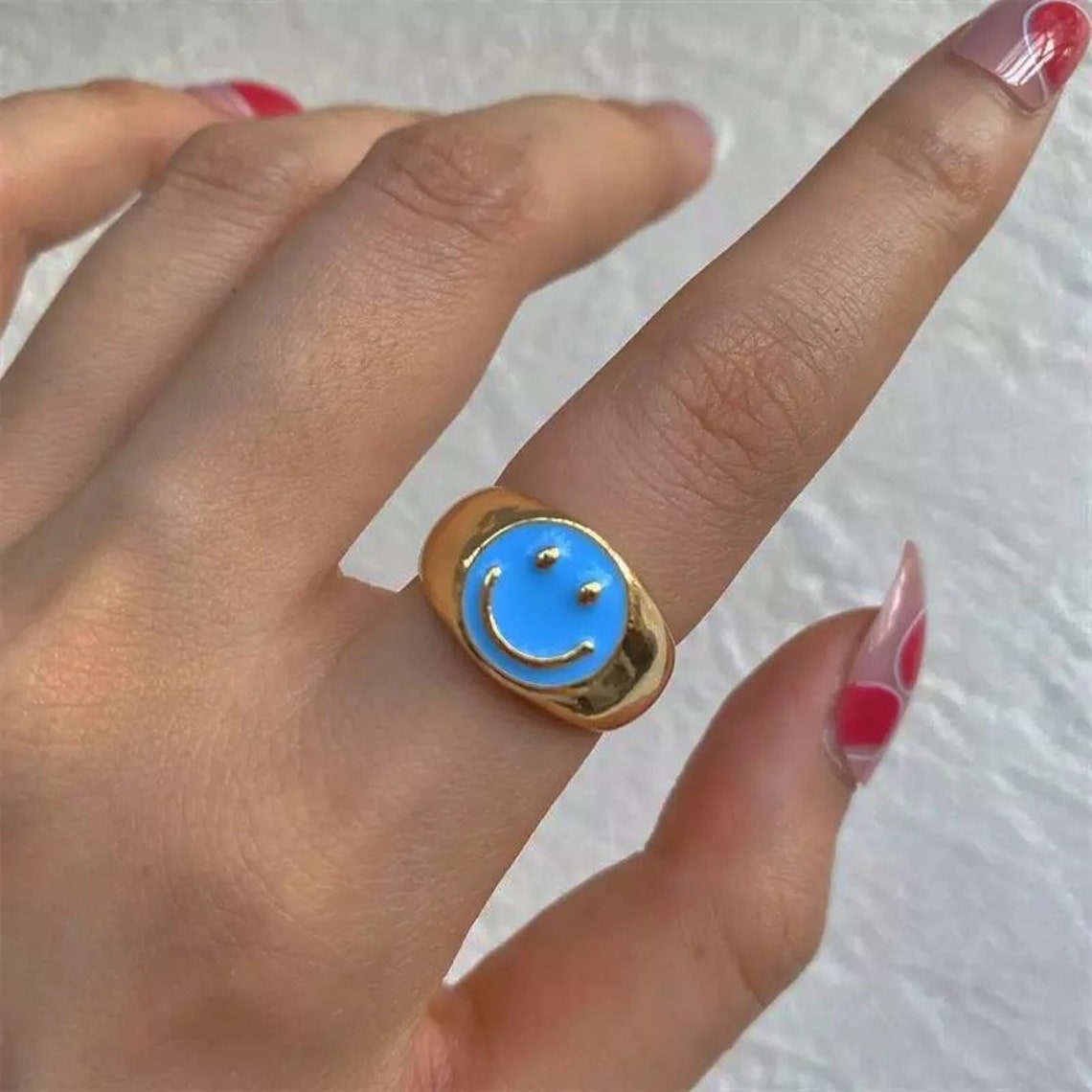 Gold Happy Face Ring Chunky Thick Smiley Face Ring Trendy Etsy