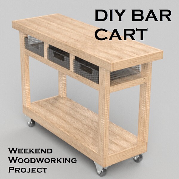 Rustic Bar Cart or Kitchen Island Wood Plan - Weekend DIY Project - Easy to Build from Dimension Lumber - Woodworking Plan