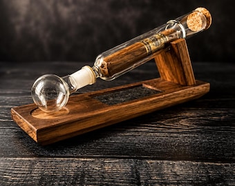 Handmade Bourbon & Cigar Infuser Display – Walnut Wood Cigar Gift for Men – Whiskey Lover Lounge Decor – Luxury Cigar Tube Holder
