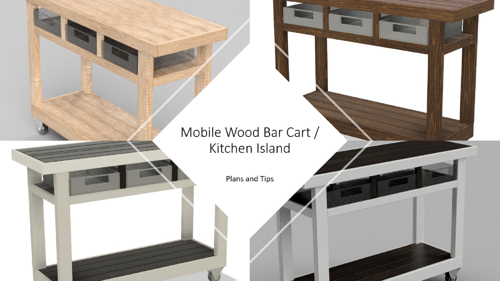 Rustic Bar Cart or Kitchen Island Wood Plan Weekend DIY Etsy