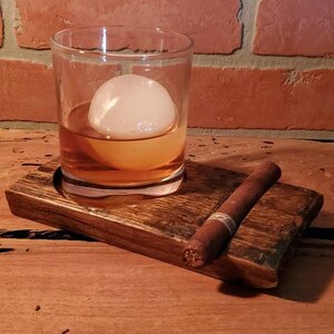 Custom Engraving Available! Bourbon / Whiskey coaster with Cigar holder made from a retired whiskey barrel.