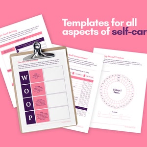 Arbetsblad för humörspårning för egenvård, 45 Canva Wellness-mallar, dagboksfrågor och känslomässiga incheckningar bild 3