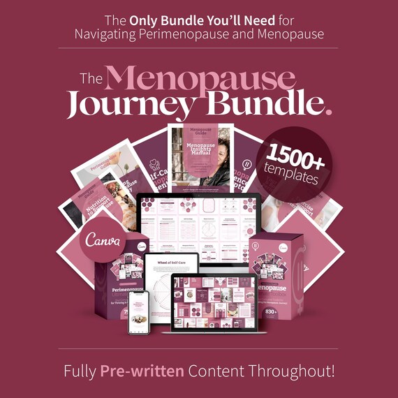 Menopause & Perimenopause Bundle, Hormone Health Canva Templates, Menopause Worksheets, Journal and Workbooks, Instagram Post Templates