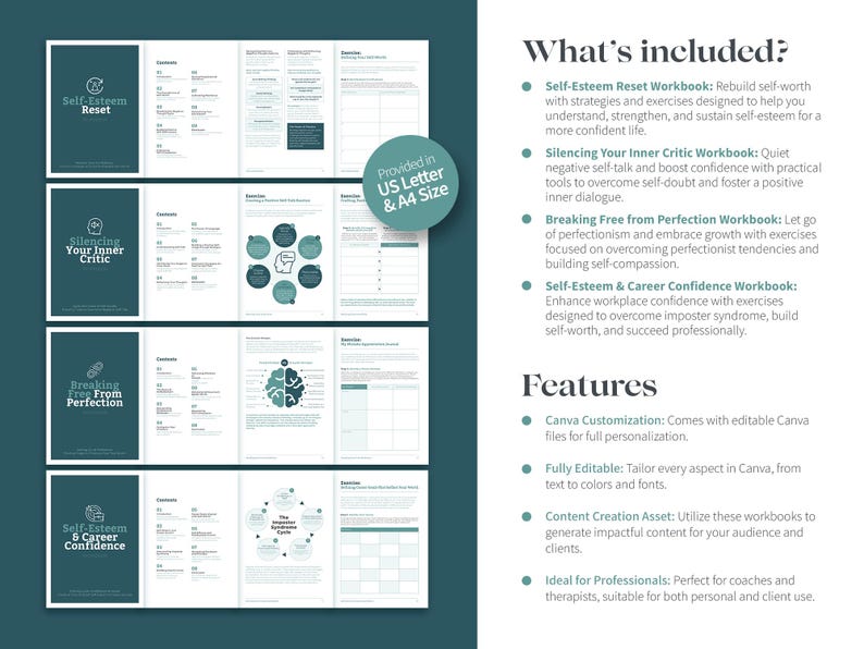 Self-esteem Workbook Bundle, 200+ Page Confidence Worksheets, Self ...