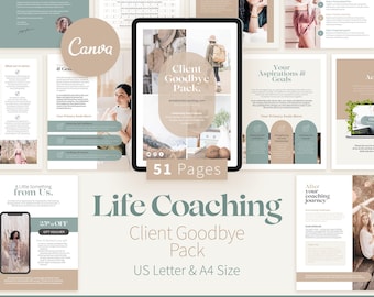 Life Coaching Client Goodbye Pack, 51-Page Canva Offboarding Template, 4 Coaching Sections, Client Exit & Reflection, Editable Printable