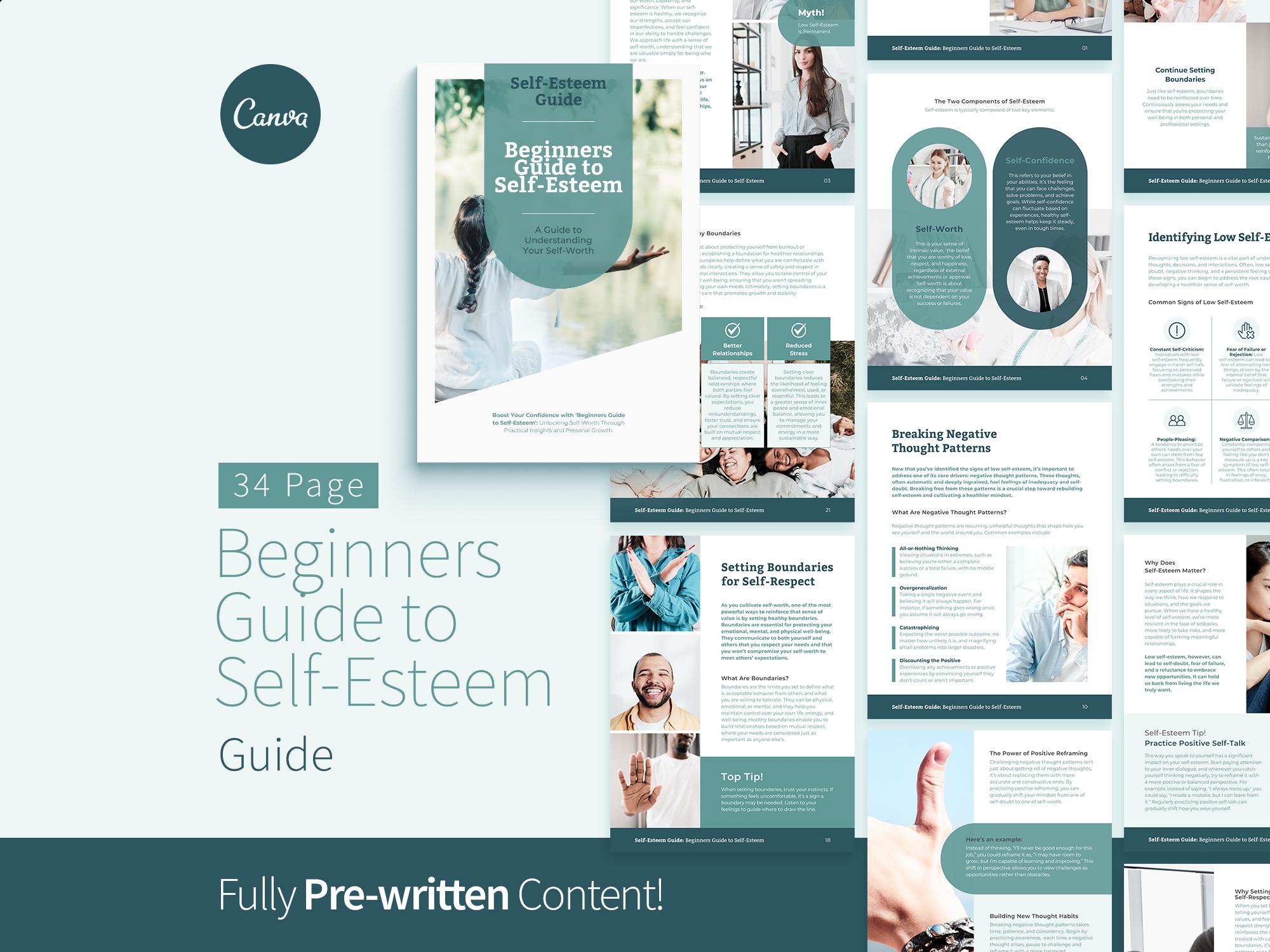 Understanding Self-Esteem Guide, Canva Coaching Tools and Exercises eBook, Therapy Tools, Self-Worth Lead Magnet, Confidence Building, CBT