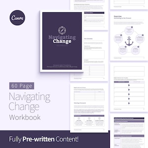 Navigating Change Workbook, Editable Canva Anxiety Coaching Tools and Exercises eBook, Therapy Tools, Worksheets, Self-Improvement Resources