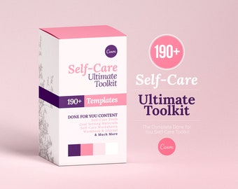 Self-Care Toolkit, 190+ Canva Templates, Wellness Journal Workbook & Worksheets, Mindfulness Affirmation Cards, Therapist Client Tools