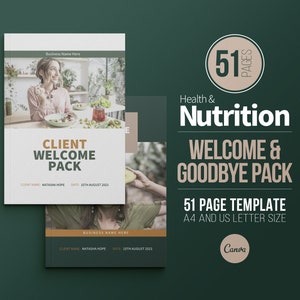 Nutrition Client Welcome Pack and Client Goodbye Pack Templates | Dietitian Onboarding and Offboarding | Nutritionist ebook | Canva Template