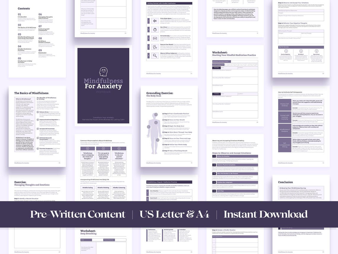 Mindfulness for Anxiety Workbook, Editable Canva Coaching Tools and ...