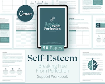 Self-Esteem Workbook, Breaking Free From Perfection, Therapy Tools (Canva Editable)