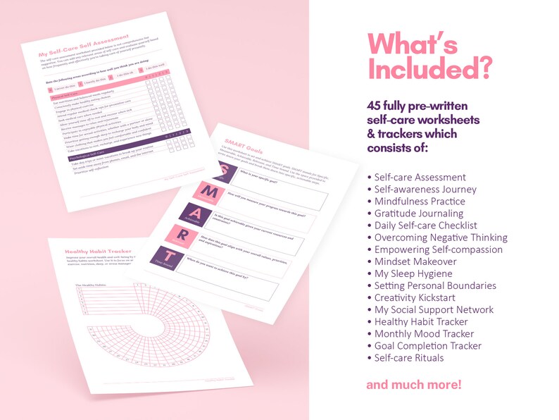 Arbetsblad för humörspårning för egenvård, 45 Canva Wellness-mallar, dagboksfrågor och känslomässiga incheckningar bild 4
