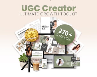 Kit de inicio para creadores de contenido generado por el usuario, plantillas de Canva, kit de prensa, portafolio y sitio web de Canva, correos electrónicos de presentación de marca, planificador de contenido, contrato de influencer.
