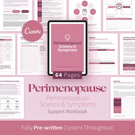 Perimenopause Science & Symptoms Workbook, Hormone Health Worksheets, Health Coaching Resources, Period Tracker, Symptom Management Planner