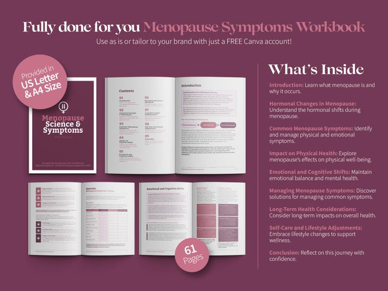 Menopause Science & Symptoms Workbook, Hormone Health Journal (canva ...