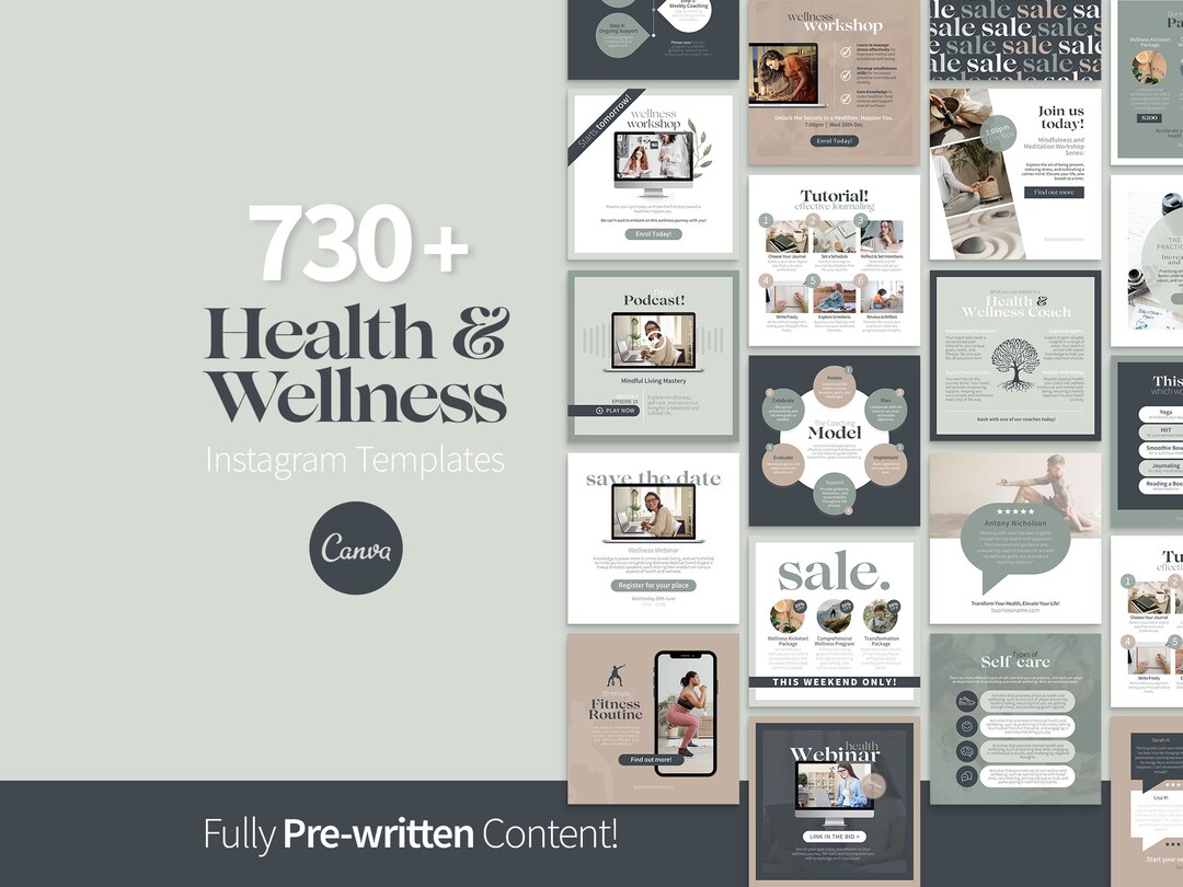 730+ Health and Wellness Instagram Canva Templates, Health Coaching ...
