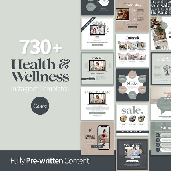 730+ Health and Wellness Instagram Canva Templates, Health Coaching Business, Wellness Coach, Aesthetic Instagram Feed, Social Media Canva