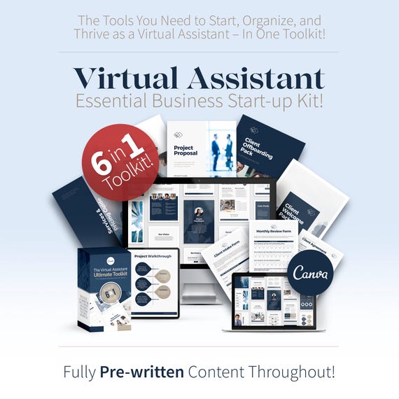 Virtual Assistant Toolkit, Client Onboarding Templates, VA Welcome Pack, Business Coach Tools, Social Media Manager Resource, Canva Template