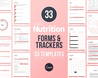 Nutrition Coach Forms & Trackers | Dietitian Client Intake (Canva, PDF)