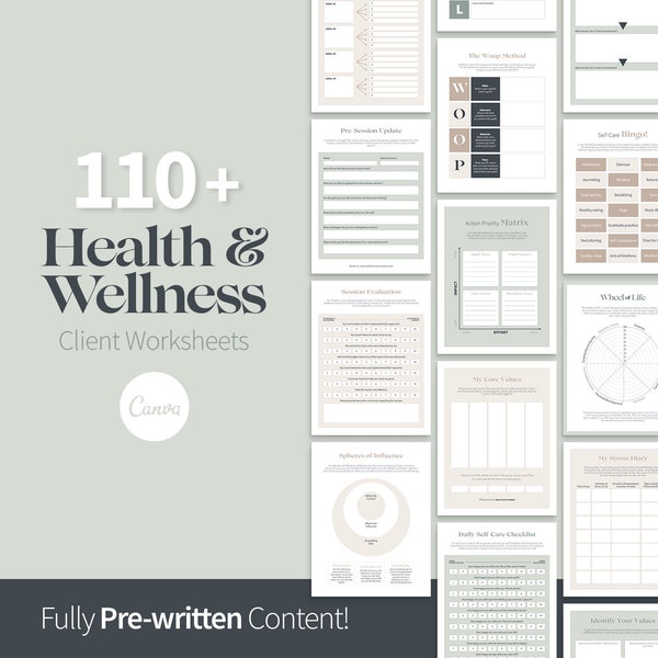 Health and Wellness Coach Worksheet Templates, Health and Life Coaching Templates, Wellness Coach, Holistic Coaching tools and resources