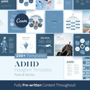 200+ ADHD Instagram Canva Templates, Mental Health Coaching, Psychologist Social Media, Therapy, Psychology, Counselor Instagram Feed