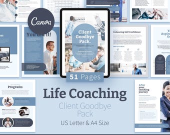 Livro de Encerramento de Sessões de Coaching, Caderno de Exercícios de 51 Páginas no Canva para Resumo e Celebração da Jornada de Coaching de Vida.