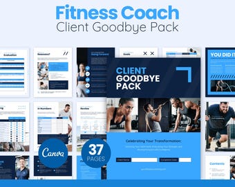 Fitness Coach Client Goodbye Pack, Canva Personal Trainer Offboarding Templates, Client Results & Referral Pages, Editable Printable
