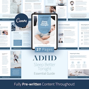 ADHD睡眠改善ガイド、編集可能なCanvaコーチングツール＆エクササイズ電子書籍、セラピーツール、ADHDリードマグネット、自己啓発リソース